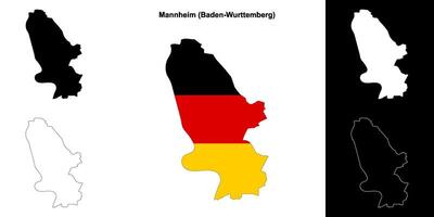 Mannheim, Baden-Wurttenberg blank outline map set vector