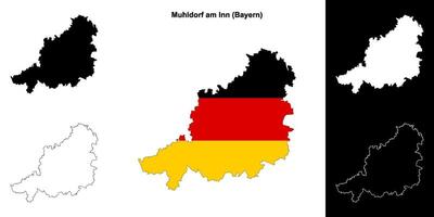 Muhldorf am Inn, Bayern blank outline map set vector