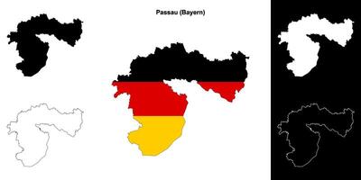 Passau, Bayern blank outline map set vector