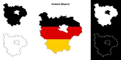 Ansbach, Bayern blank outline map set vector