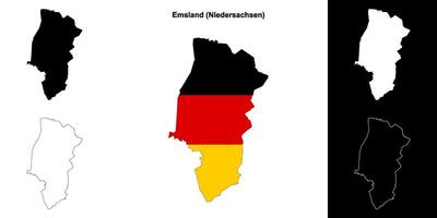 Emsland, Niedersachsen blank outline map set vector