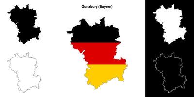 Gunzburg, Bayern blank outline map set vector