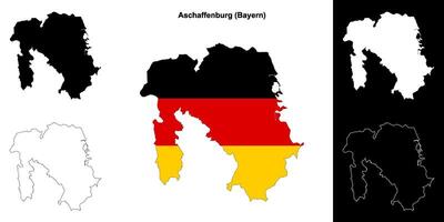 Aschaffenburg, Bayern blank outline map set vector