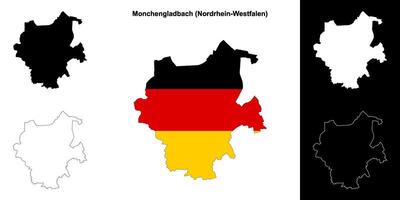 Monchengladbach, Nordrhein-Westfalen blank outline map set vector