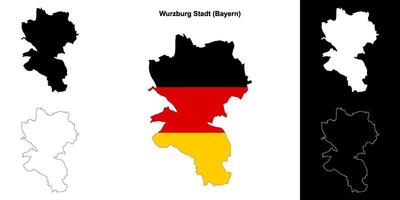 Wurzburg Stadt, Bayern blank outline map set vector