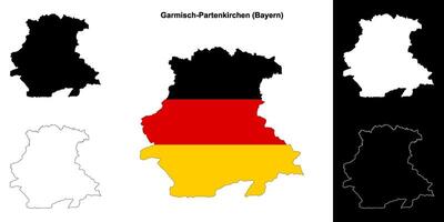 Garmisch-Partenkirchen, Bayern blank outline map set vector