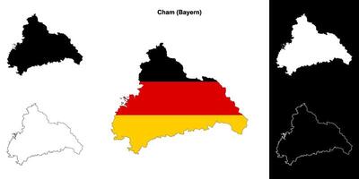 Cham, Bayern blank outline map set vector