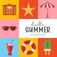 Hello summer poster and banners design. Summer with objects elements background. vector