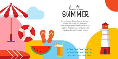 Hello summer poster and banners design. Summer with objects elements background. vector