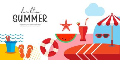 Hello summer poster and banners design. Summer with objects elements background. vector