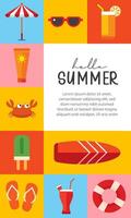 Hello summer poster and banners design. Summer with objects elements background. vector
