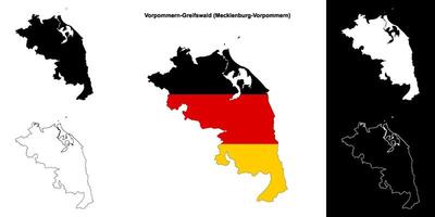 Pomerania Occidental-Greifswald, mecklenburg-vorpommern blanco contorno mapa conjunto vector