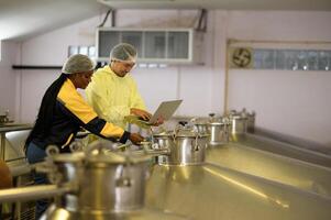 Professional winemaker controlling wine making process and quality at winery factory photo