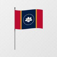 Mississippi state flag on flagpole. illustration. vector