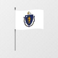 Massachusetts state flag on flagpole. illustration. vector