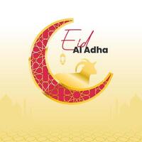 Eid Al Adha mubarak greeting with goat and moon illustration vector