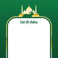 Eid Al Adha mubarak greeting with goat and mosque illustration vector