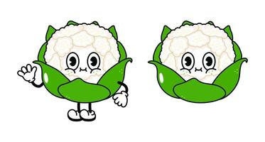 Cauliflower character. Hand drawn traditional cartoon vintage, retro, kawaii character illustration icon. Isolated on white background. Cauliflower character concept vector