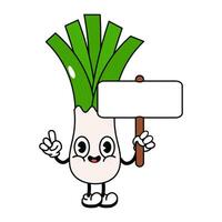 Leek with an inscription character. Hand drawn traditional cartoon vintage, retro, kawaii character illustration icon. Isolated white background. Leek character vector