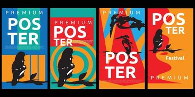 Discover a captivating set of abstract bird posters featuring vibrant, multicolor backgrounds. vector