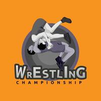 WRESTLING CHAMPHIONSHIP BADGE. TWO MEN FIGHTING ILLUSTRATION vector