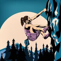 A female rock climber in action at night. perfect for sport competition banner vector