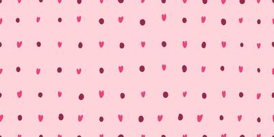seamless polka dot pattern with pink hearts. Simple background with hearts and dots. Stylish hipster texture for fabric, wrapping, textile, wallpaper, apparel, cover, interior decor. vector