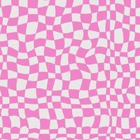 Seamless pattern with cyber distorted shape, checkered pattern. Wave geometry shape in retro trippy 60s, 70s style. Illustration background. vector