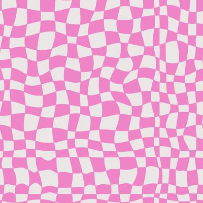 Seamless pattern with cyber distorted shape, checkered pattern. Wave geometry shape in retro trippy 60s, 70s style. Illustration background.
