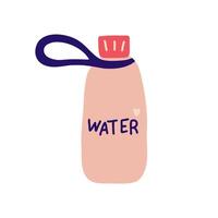 Concept drink more water, drinking water in a glass and plastic mug, glass bottle. Reusable water bottle. hand drawn illustartion. vector