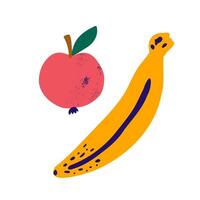 sano turista bocadillo frutas en garabatear estilo. natural plátano y manzana. orgánico frutas o vegetariano alimento. ilustración aislado en blanco antecedentes. vector