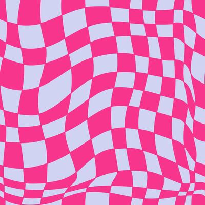 Seamless pattern with cyber distorted shape, checkered pattern. Wave geometry shape in retro trippy 60s, 70s style. Illustration background.