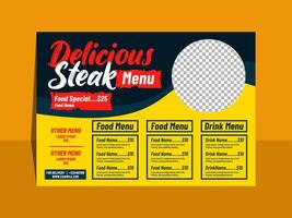 Delicious steak Landscape menu template design vector