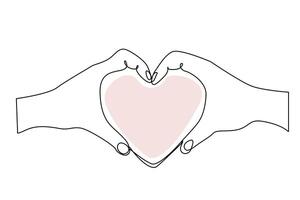 two human hands holding heart symbol protect health love line art vector