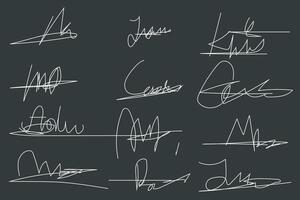 collection of fake signatures for hand drawn line art style illustrations on paper. vector