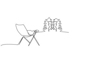 camping chair nature pine trees life lifestyle outdoor line art design vector