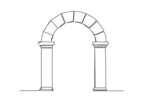 old historical greek column pillar door entrance building line art vector