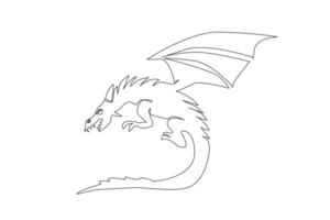 dinosaur monster winged dragon flying danger line art vector