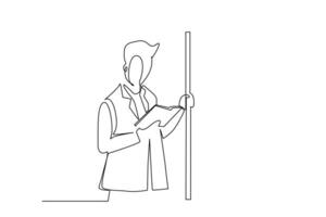 man reading a book inside train subway bus standing city life line art vector