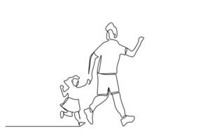 father and daughter happy walking outside together having fun full body length line art vector