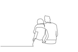 young couple in love date happy one line art vector