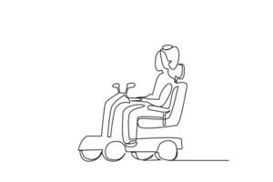 sick disabled person driving electric scooter line art vector