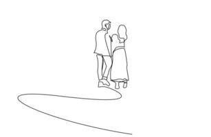 young couple in love people walking outside relationship love line art design vector