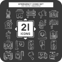 icono conjunto emergencia. relacionado a advertencia símbolo. tiza estilo. sencillo diseño ilustración vector