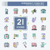 Icon Set Emergency. related to Warning symbol. doodle style. simple design illustration vector