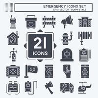 Icon Set Emergency. related to Warning symbol. glyph style. simple design illustration vector