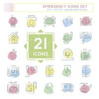 Icon Set Emergency. related to Warning symbol. Color Spot Style. simple design illustration vector