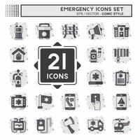 Icon Set Emergency. related to Warning symbol. comic style. simple design illustration vector