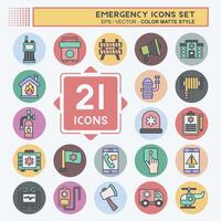 Icon Set Emergency. related to Warning symbol. color mate style. simple design illustration vector