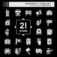 Icon Set Emergency. related to Warning symbol. glossy style. simple design illustration vector